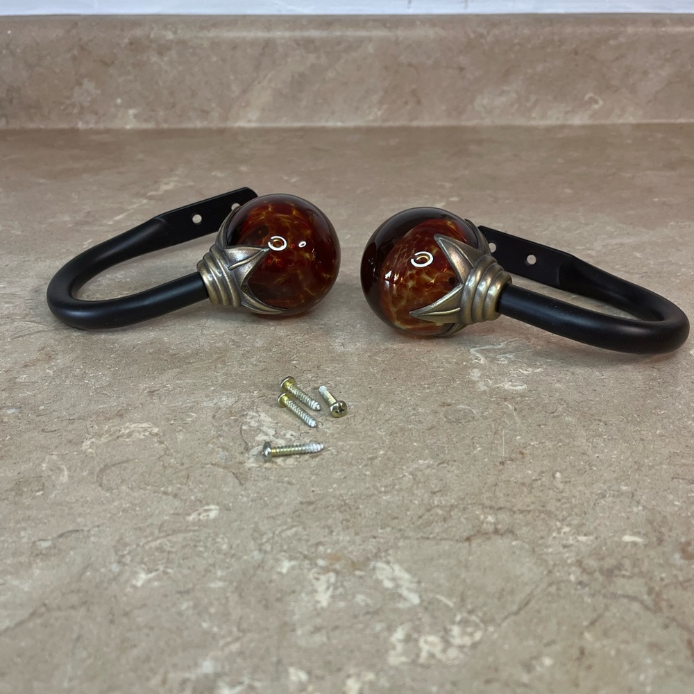 Vintage Amber Glass Curtain Tieback Hooks - Pair